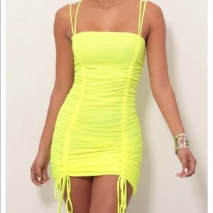 Neon yellow ruched dress